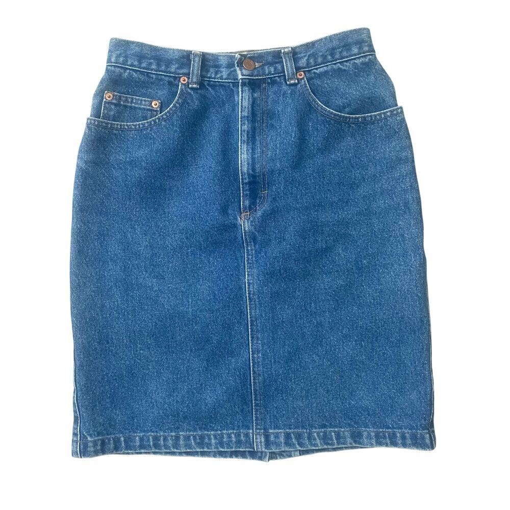 Vintage Calvin Klein Sport Mid Length Denim Straight Pencil Skirt Size 8